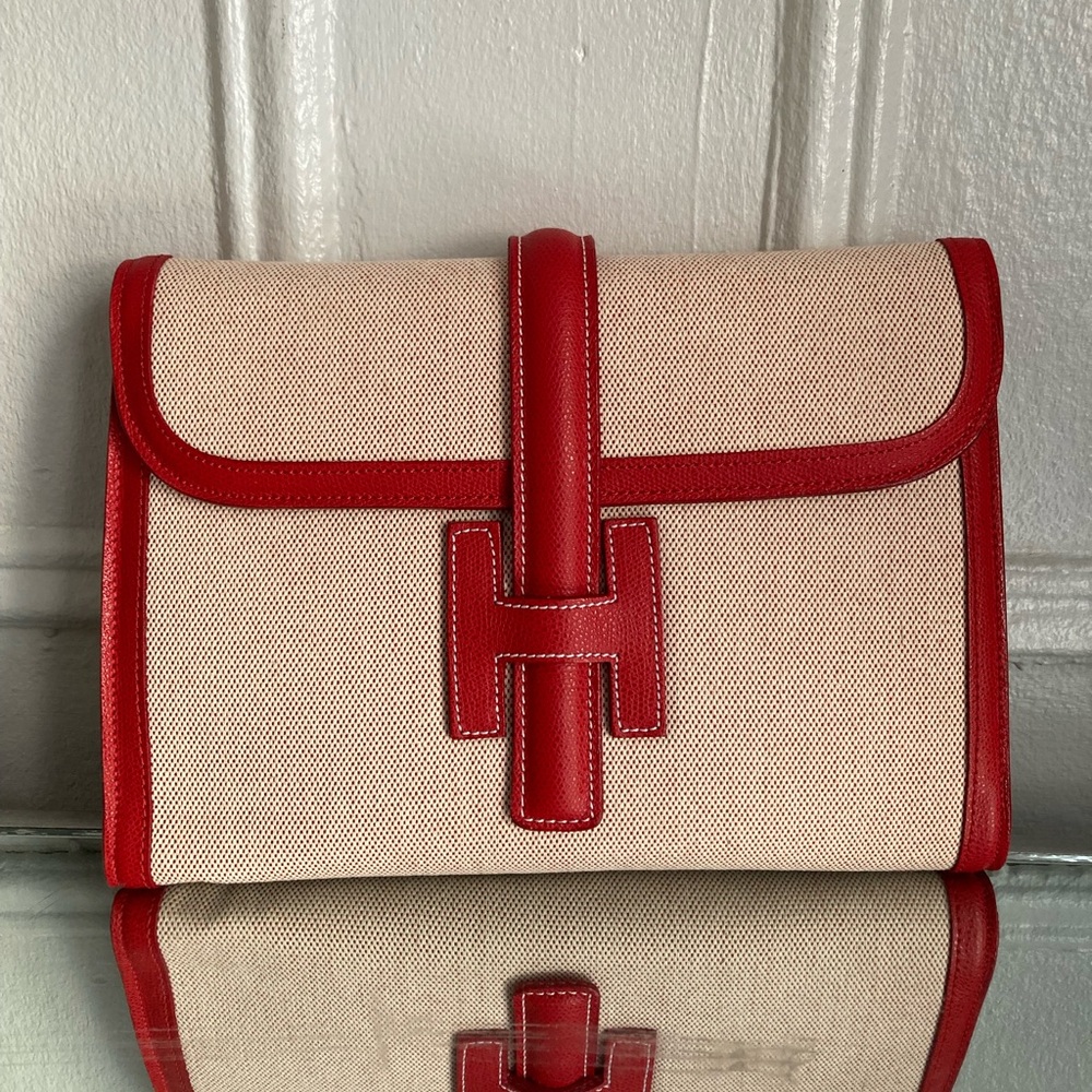 Faux H Brand JIGE 29 Toile Clutch Bergundy